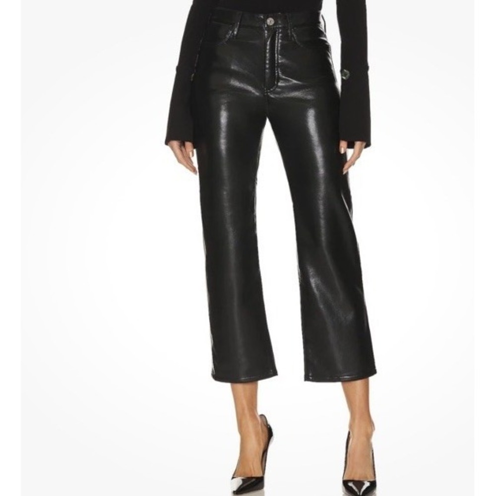 New $398 FRAME Black Le Jane Straight Crop Recycled Leather Pants High Rise 27 6